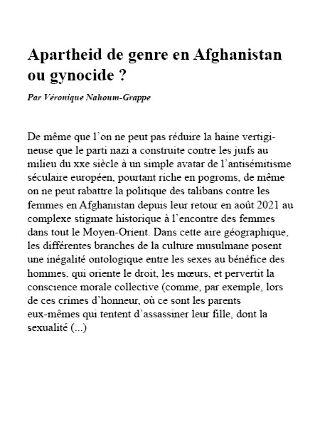 Guetteurs et tocsin Apartheid de genre en Afghanistan ou gynocide ? 